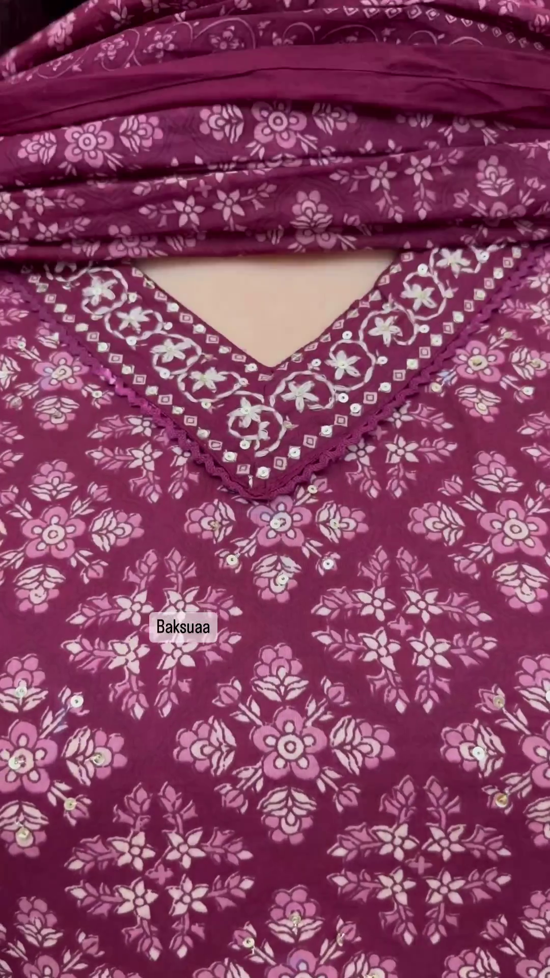 Elegant Wine Color Floral Cotton Afghani Suit Set – Comfortable & Chic for Every Occasion - Image 4