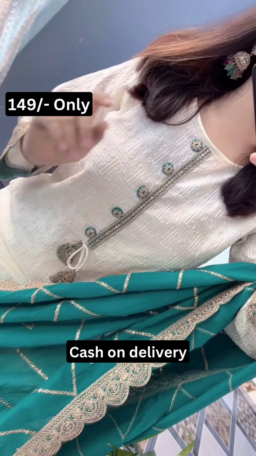 Elegant White & Emerald Suit Set – Festive Grace at 149/- Only | Cash on Delivery - Image 5