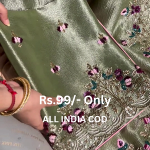 Tissue Silk Handwork Fabric – Intricate Floral Embroidery at Rs.99/- | All India COD