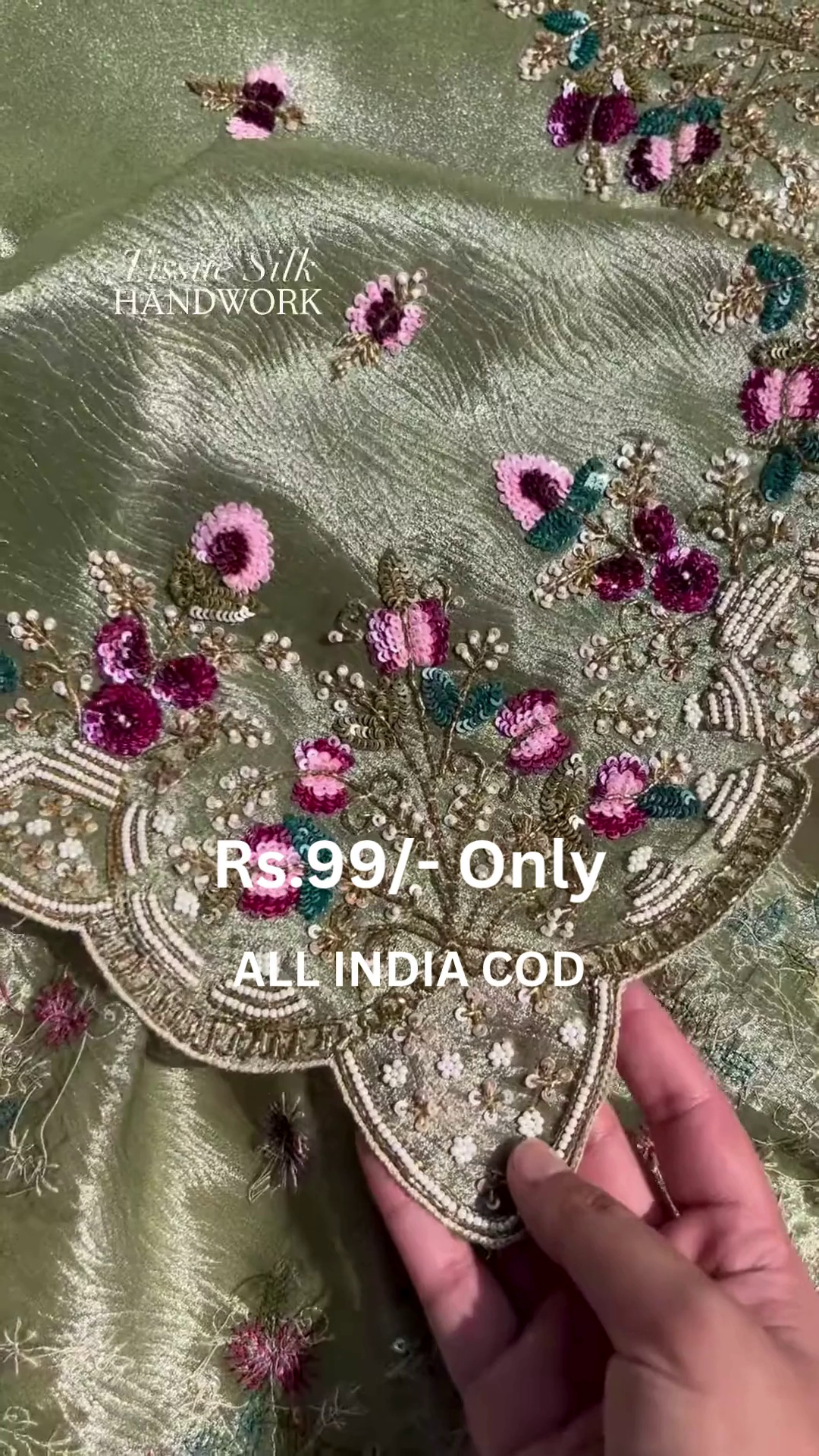 Tissue Silk Handwork Fabric – Intricate Floral Embroidery at Rs.99/- | All India COD - Image 4