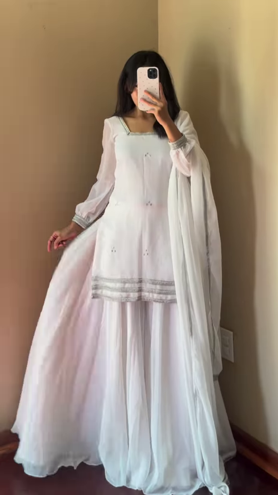 Elegant White Anarkali Set with Flowing Dupatta - Image 6