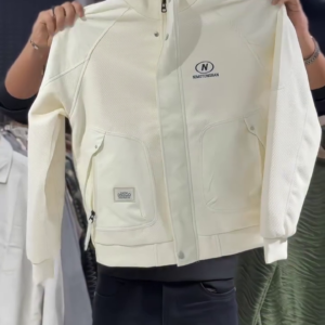 Premium Off-White High-Neck Utility Jacket – Modern Streetwear Essential