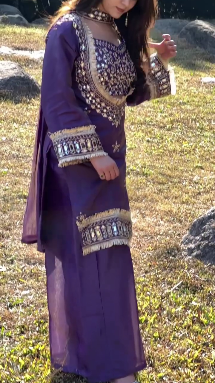 Royal Purple Mirror-Work Festive Ensemble - Image 4
