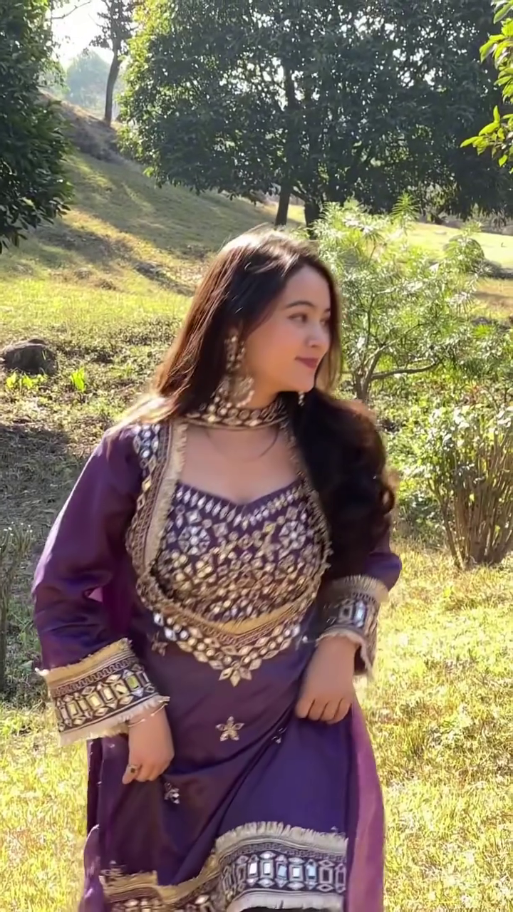 Royal Purple Mirror-Work Festive Ensemble - Image 2