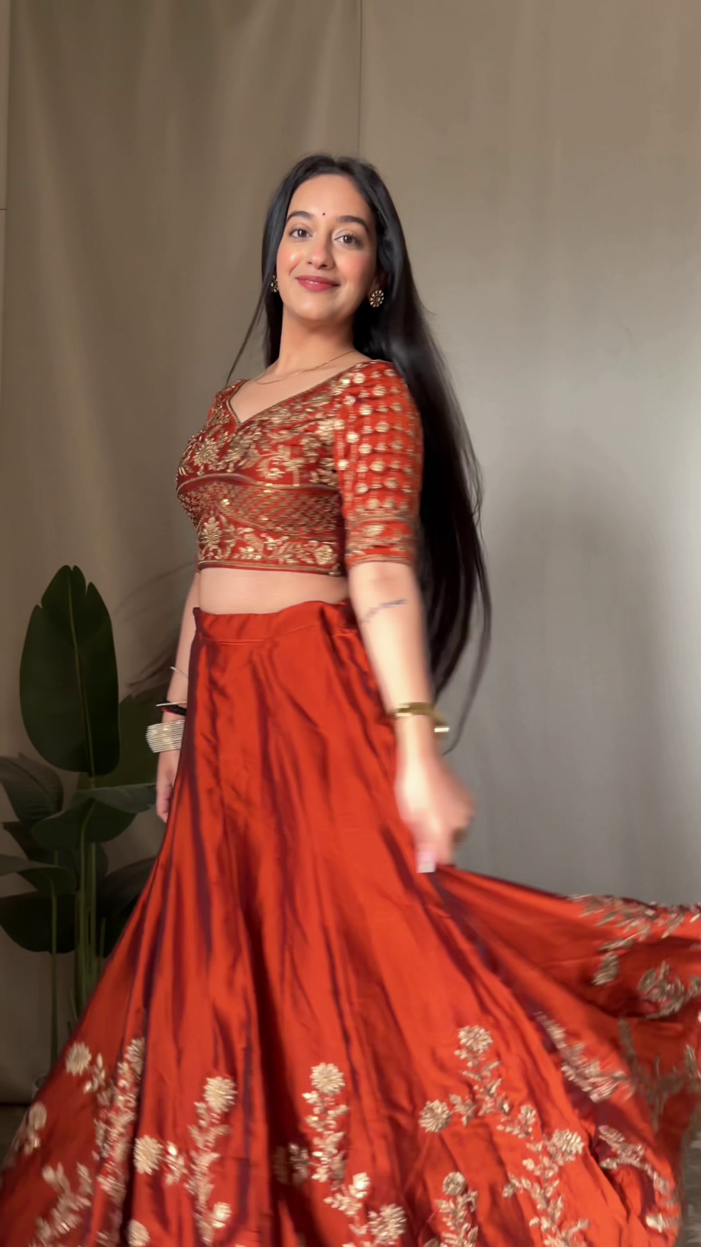 Regal Rust Embroidered Lehenga Set with Golden Detailing - Image 3