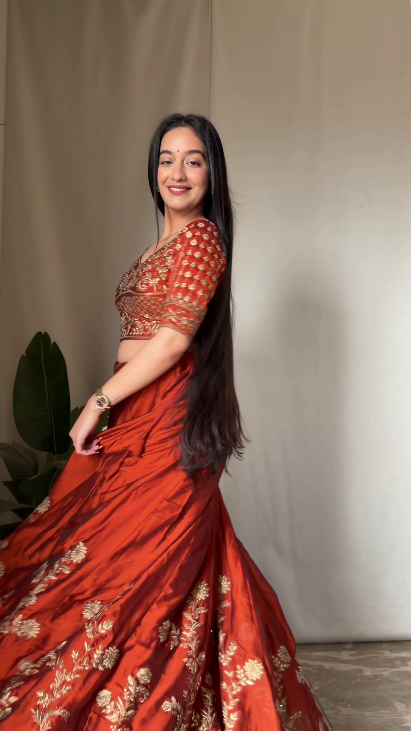Regal Rust Embroidered Lehenga Set with Golden Detailing - Image 2