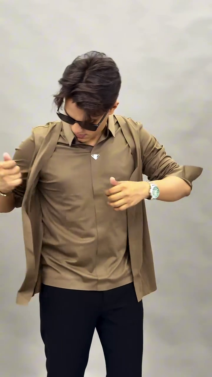 Men's Coffee Brown Casual Shirt with Open Jacket